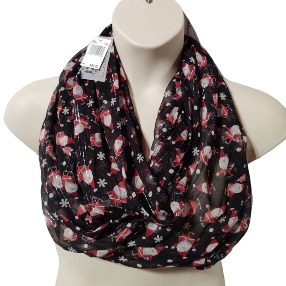 NWT Christmas Santa Sheer Metallic Accent Infinity Loop Scarf